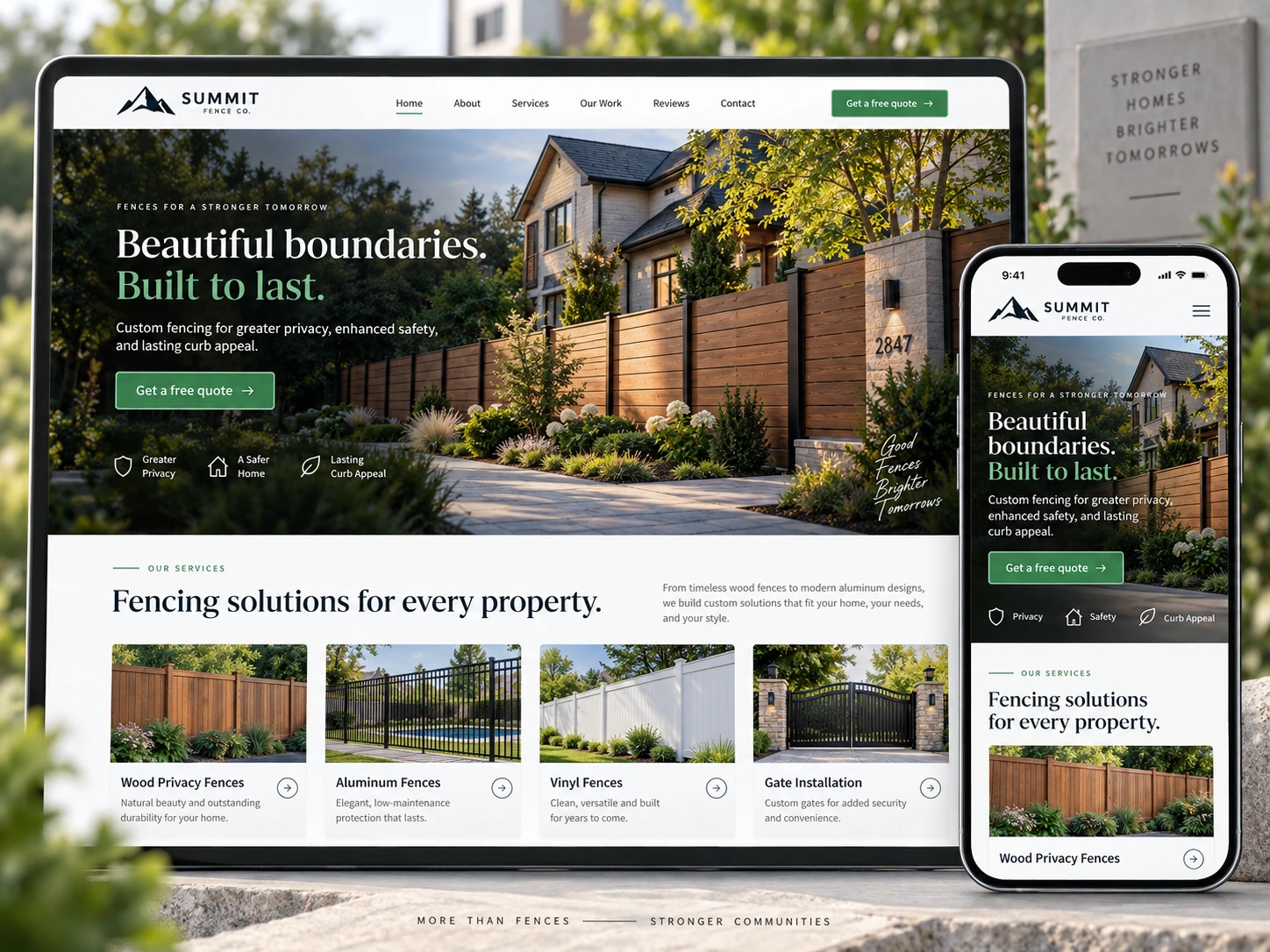Summit Fence Co. sample website concept on desktop and mobile